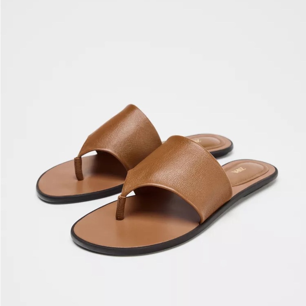 Zara Brown Leather Sandals with Toe Loop